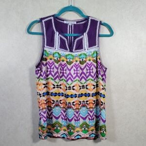 04160 Joy Joy purple & multi-color sleeveless satin blouse S